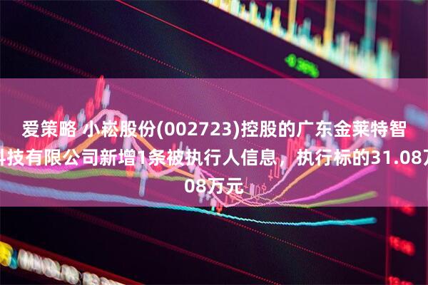 爱策略 小崧股份(002723)控股的广东金莱特智能科技有限公司新增1条被执行人信息，执行标的31.08万元